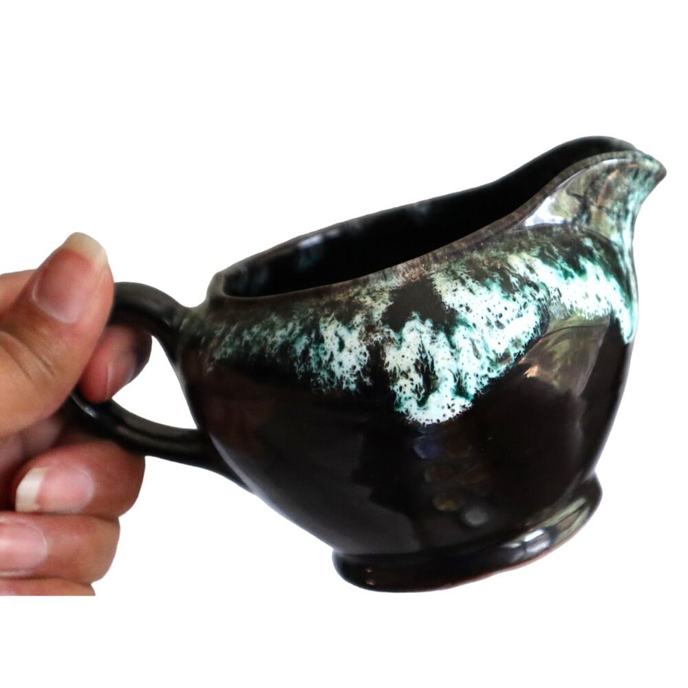 Royal Canadian Art Pottery "Brown Drip" Drip Glazed Creamer Mid Century Green